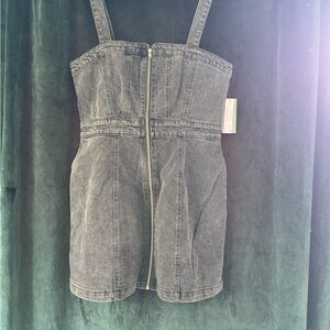 Black Denim Zip-Up Dress